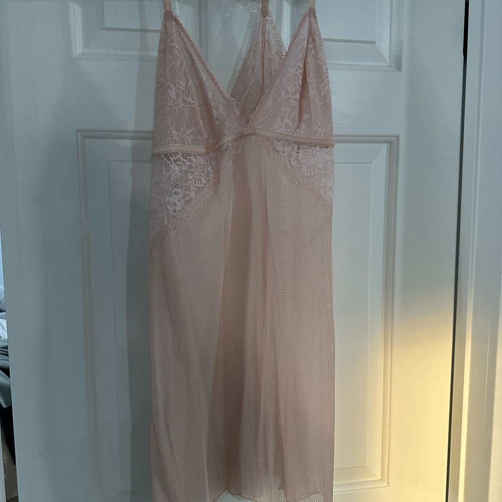 Elegant Lace Trim Pink Nightgown